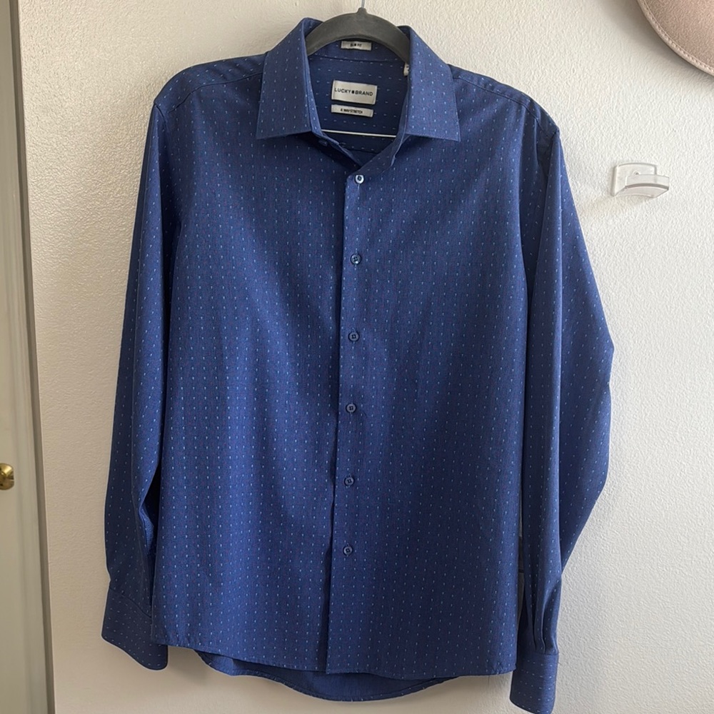 Lucky Brand No Iron Blue Dress Shirt Size M 15-15-1/2